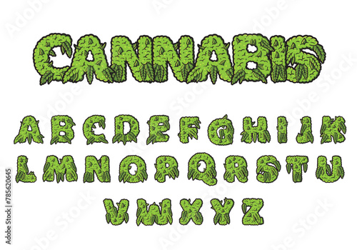 Alphabet text cannabis style. vector on white background photo