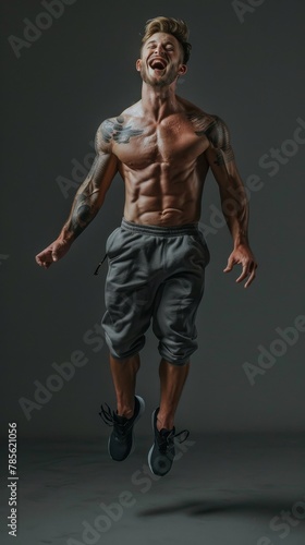 Muscular Man Running Mid-Air © Sky51