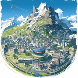 Dynamic Smart-City Amidst Majestic Mountains – Perfect for Tech, Urban Planning, and Travel Imagery