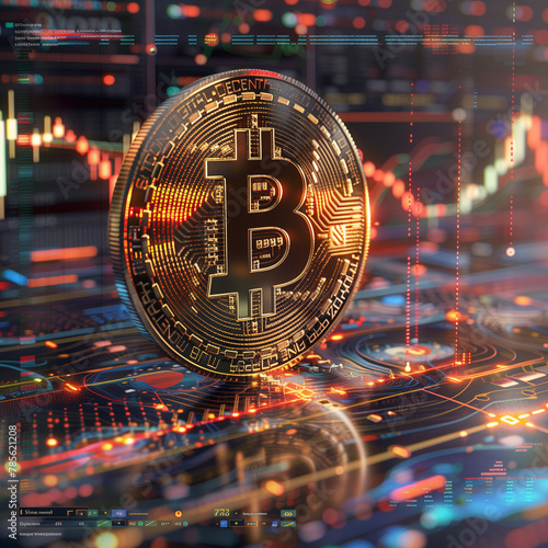 bitcoin on a background of trading charts