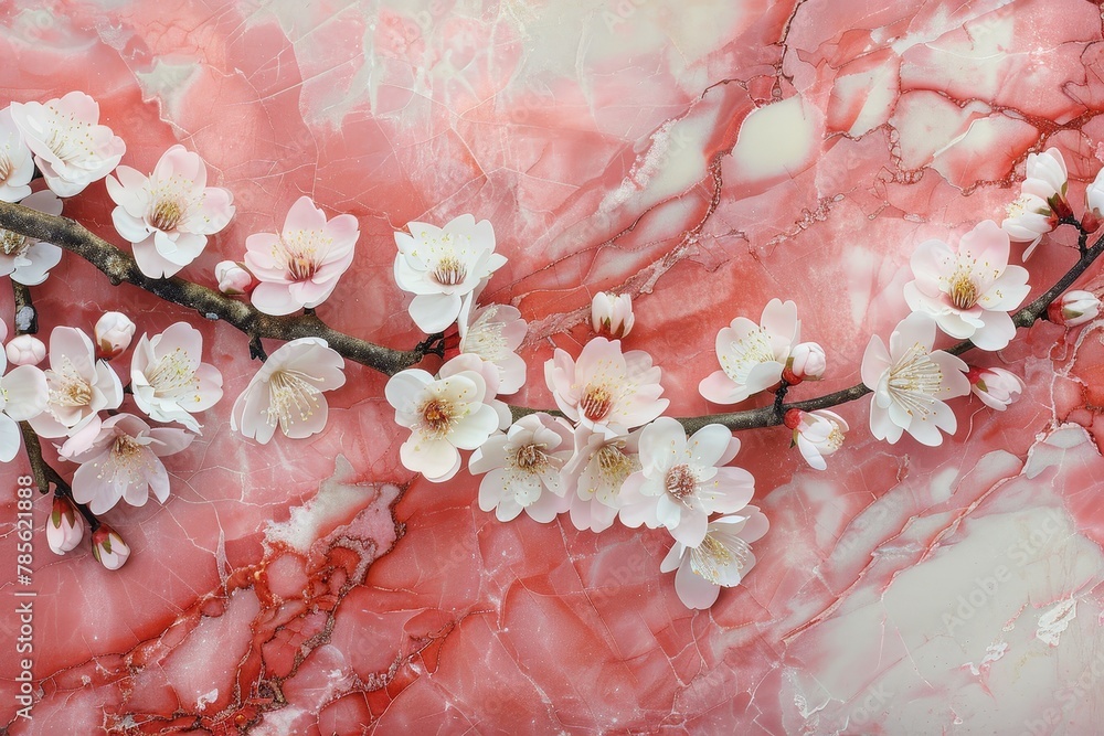 Cherry Blossoms Serenity on Pink Marble: Delicate Floral Elegance Cherry Blossoms Serenity on Pink Marble: Delicate Floral Elegance