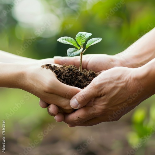 Two People Holding a Small Plant Together