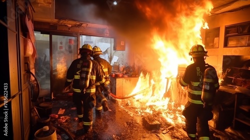 Firemen Standing in Front of Fire