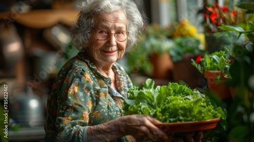 Joyful Senior Savoring Fresh Salad Delight Generative AI © Alex