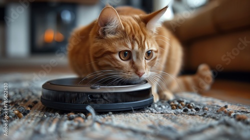 A Felidae is resting near a vacuum cleaner on the floor