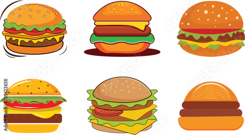 Flat style vector Burger, hamburger set