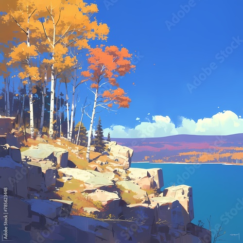 Experience the captivating beauty of autumn in the heart of the Rockies. This stunning image captures a serene overlook adorned with vibrant fall foliage and picturesque landscapes.