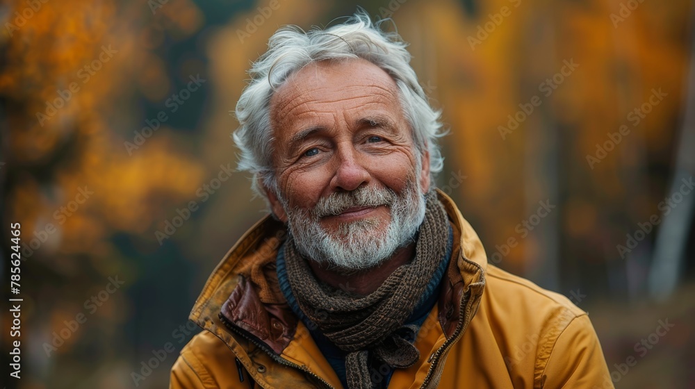 Cheerful Elderly Gentleman's Portrait in Nature Generative AI