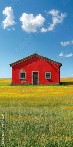 Rotes Haus auf grünem Hügel, Italien