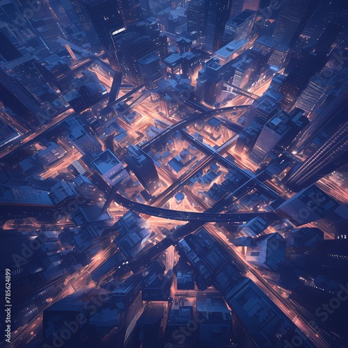 Vibrant Aerial View of Futuristic Urban Infrastructure photo