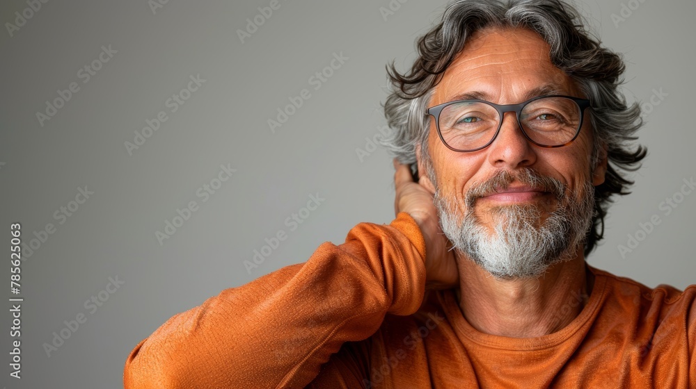 Happy Mature Man Stretching for Workout Generative AI Happy Mature Man Stretching for Workout Generative AI