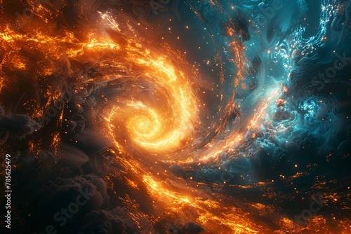 A spiral of fire and water twisting together in a dynamic display of contrasting elements photo