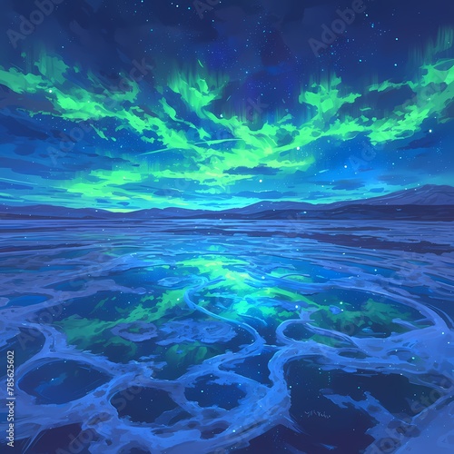 Spectacular Night Scene with Northern Lights and Calm Waters' Reflection