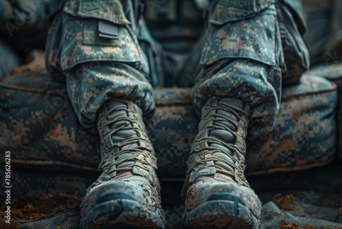 A pair of military boots placed on top of a mound of earth, symbolizing the toughness and resilience associated with military service