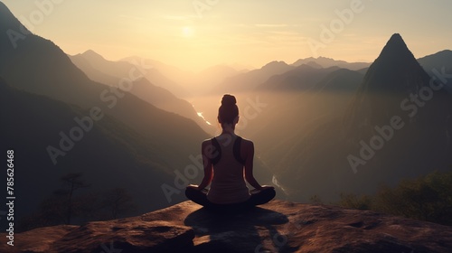 Serenity and yoga practicing,meditation at mountain range.