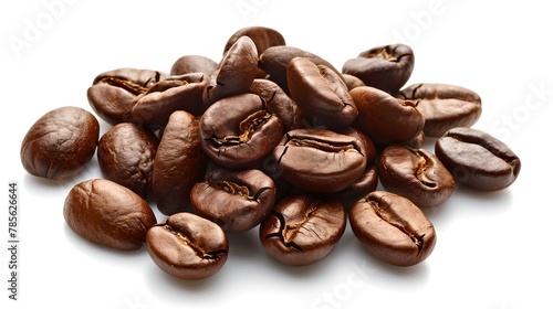 Close-up of fresh roasted coffee beans on a white background. Ideal for cafes and food blogs. High-resolution image for advertisers. AI