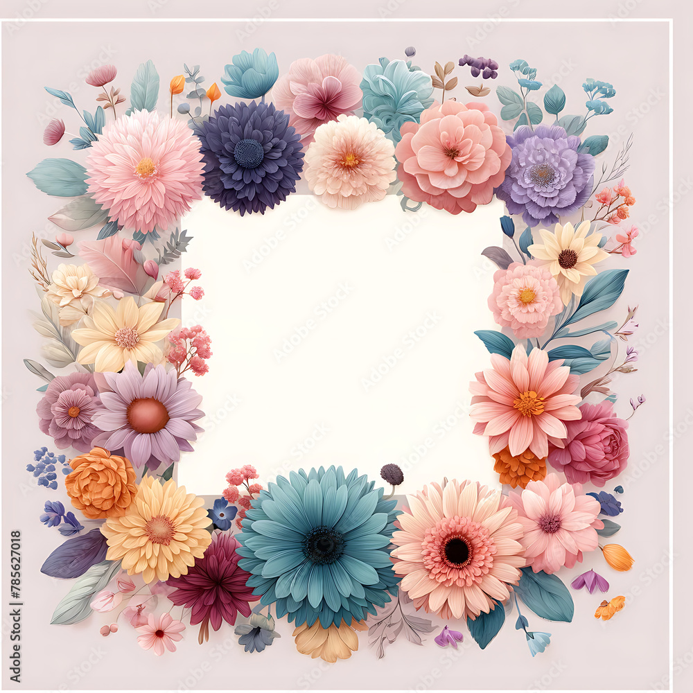 Serene Bloom Frame A tranquil, earth-toned floral wreath encircles a void, ideal for serene branding