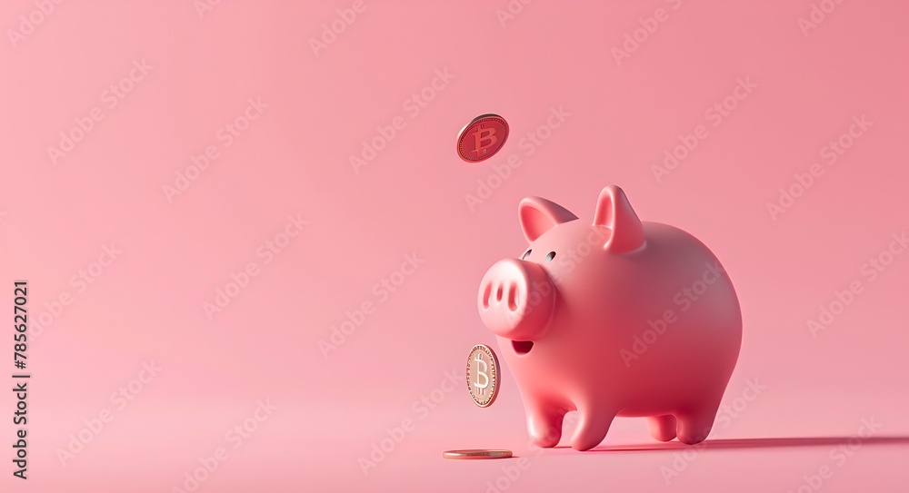 Pink Piggy Bank on a Soft Pink Background Accepts Coins. Saving Money Concept. Simple Minimalist Design. Perfect for Finance and Economy Themes. AI