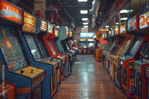 A row of colorful arcade machines lined up neatly in a room, ready for players to enjoy a variety of games
