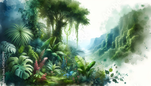 Verdant Vision  Celebrating Earth s Vitality through Ultra-Realistic Watercolor Greenery - Ideal for Earth Day Greetings and Wallpaper