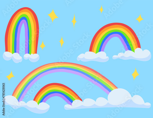 Six-color rainbow in 3 options. Vector image
