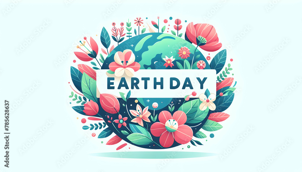 Flat Vector Floral Earth Day Tribute: An Illustration Celebrating the Beauty and Health of Our Planet with Earth Day Theme and Isolated White Background