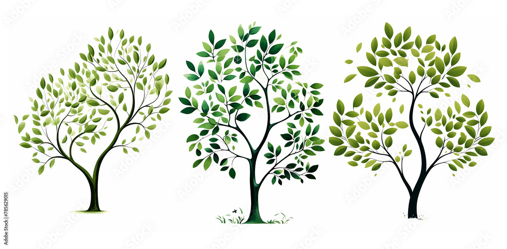 Obraz premium Summer trees set isolated on a white background