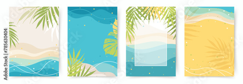 Colorful Summer and Travel Background. Theme of vacation and Beach. Editable vector templates with Exotic Nature elements for poster, banner, cover, card, story, summer Sale