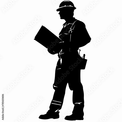 vector silhouette of a builder on a white background .Generative AI