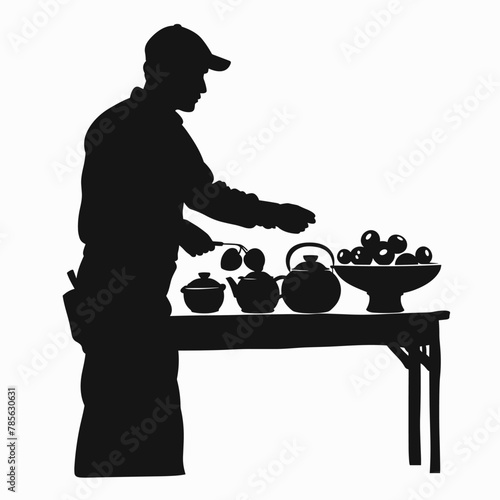vector silhouette of a seller on a white background .Generative AI