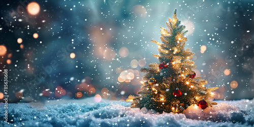 Christmas tree on snow winter © Adnan