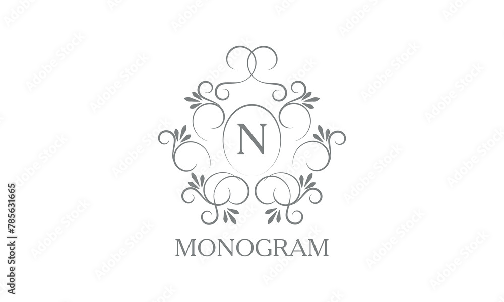 Stylish, elegant initial letter N monogram design in vector style. Emblem, logo for restaurant, boutique, jewelry, business. Stylish, elegant initial letter N monogram design in vector style. Emblem, logo for restaurant, boutique, jewelry, business.