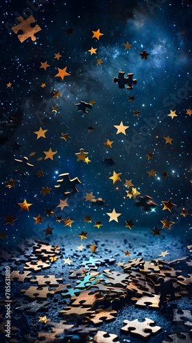 Puzzle Pieces Floating in a Starry Night Sky,Cosmic Fragments Scattering Through the Vast Universe © kittipoj