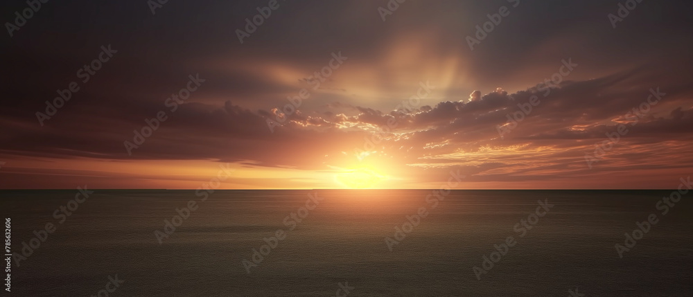 Serenity at Dusk: A Breathtaking Ocean Sunset with Radiant Clouds and a Tranquil Sea
