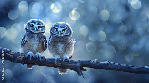 Innocence Beneath the Stars: A Mesmeric Capture of Night-Time Owlets photo