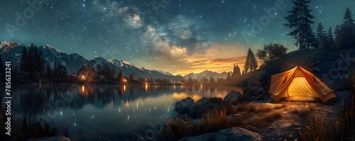 Solitude Under Starry Night - A Peaceful Outdoor Adventure in the Vast Wilderness