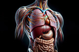 human liver, Human muscles, human anatomy isolated on black background