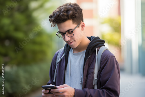 Young man texting using his phone