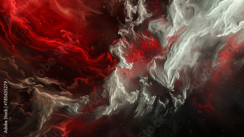 Abstract Red and White Nebula with Organic Movement in Space. Cosmic Flow.
