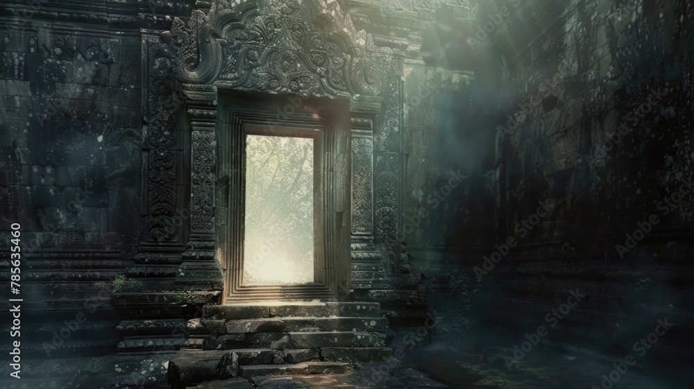 Obraz premium dream where a person walks through mystical doorway and emerges into a world of their deepest desires and fantasies, the breakthrough moments in therapy and the journey towards self-discovery