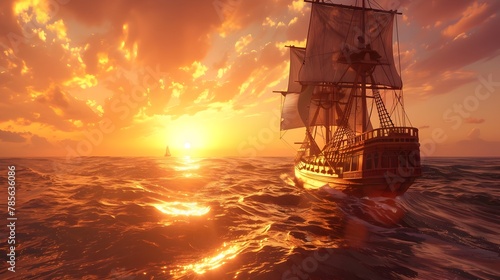 Golden Horizon Awaits: Sail Aboard a Skillfully Rendered Pirate Ship