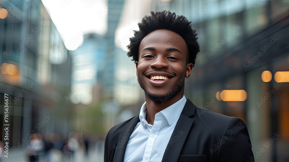 Smiling 25-year-old businessman wearing a suit in an urban business environment Smiling 25-year-old businessman wearing a suit in an urban business environment