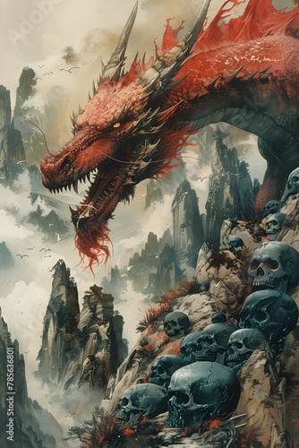 Dragon Reigns Supreme in Mythical Landscape of a Hundred Skulls