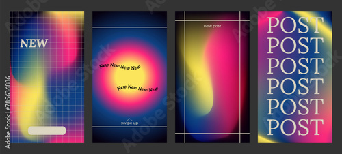 Y2k Trendy Aesthetic abstract gradient blue yellow color background with translucent blurred pattern. Modern poster for social media stories, album covers, banners, templates for digital marketing © anya