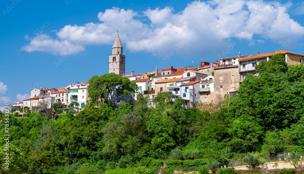 Panoramic view to the village Vrbnik on the island Krk in Croatia