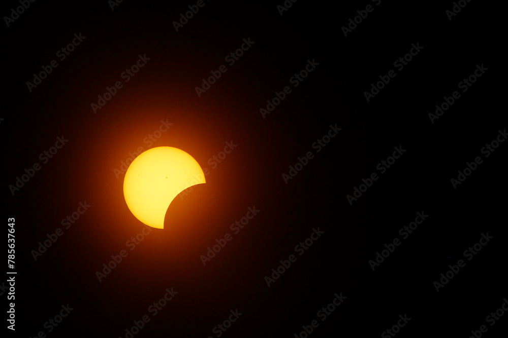 Partial Solar Eclipse, Between First and Second Contacts, Sun Seen with Solar Filter, April 8, 2024, Dublin, Ohio