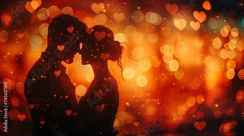 Romantic Silhouettes Samba Dancing with Floating Hearts Generative AI
