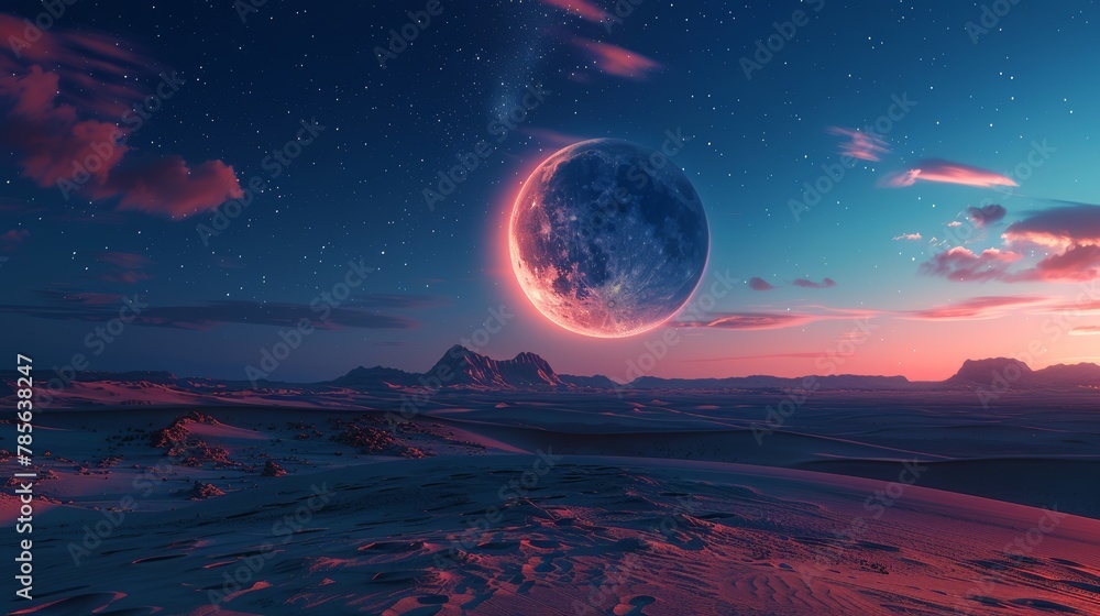 Crescent Moon Over Tranquil Desert Landscape Generative AI