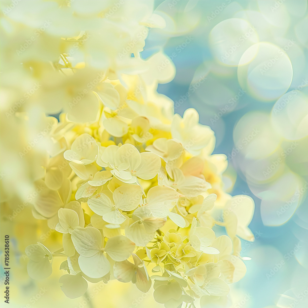 Fototapeta premium Yellow flowers on a blue background close up
