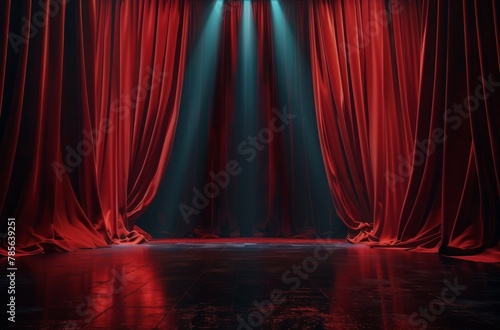 Stage With Red Curtain and Spotlight